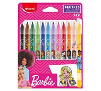 Maped – Feutres BARBIE – Pointe ogive 2,8 mm – Encre lavable – Multicolore 12 pièces