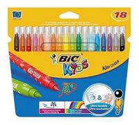 Feutres de coloriage - BIC - Kids x18 - Ultra lavable - Couleurs vives - Pointe moyenne bloquée