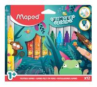 Feutres de coloriage Jungle Fever - Maped - 12 Feutres Jumbo - Encre Lavable - Pointe Bloquée