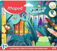 Maped – Feutres de coloriage Jungle Fever – 12 feutres jumbo – Encre lavable – Pointe bloquée