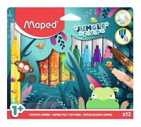 Maped - Feutre de coloriage premier âge - Feutre enfant dès 1 an - Feutres maxi - Feutres décorés - Pointe sécurisée et bloquée - Encre lavable à l’eau - Boite de 12 feutres