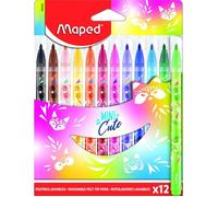 Maped - Feutres Collection Mini Cute - 12 Feutres de Coloriage Trop Mignons - Lavables et Résistants au Séchage - Feutres Décorés Mini Cute