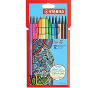 Feutre dessin - STABILO Pen 68 - Étui carton x 12 feutres de coloriage pointe moyenne - Coloris classiques