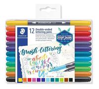 Boîte De 12 Crayons Feutre De Calligraphie - Double Pointe - Assortis - Brush Letter Duo 3004 Staedtler