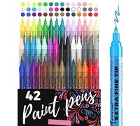 Feutres de Peinture. 42 Marqueurs Acrylique à Pointe Extra Fine (0,7 mm) Pour la Peinture sur Roche, Bois, Toile, Céramique, Tissu, Verre. 40 Couleurs + Noirs et Blancs