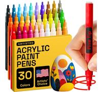 Feutres De Peinture Acrylique Pour Roche, Pierre, Céramique, Verre, Bois, Tasses, Métal, Tissu, Toile. Lot De 30 Marqueurs Acryliques 22 Assortis, 5 Pastels, 3 Couleurs Métalliques Pointe Fine 1mm