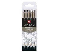 Sakura Feutres Pigma Micron Set 4 (01/05/10 + Pinceau) Encre étanche à séchage rapide Gris clair