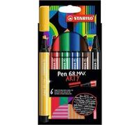 Feutres dessin - STABILO Pen 68 Max - Pointe large - Arty - 6 couleurs