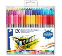 Staedtler Feutres à double pointe 3200 TB120 - Pointe 0,5-0,8 mm et 3 mm - Étui 120 couleurs