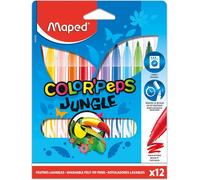 Feutres Jungle Color¿Peps - 12 Feutres De Coloriage - Lavables Et Résistants Au Séchage - Pointe Moyenne Bloquée - Couleurs Vives - Idéal Fournitures Rentrée Scolaire - Pochette Carton