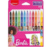 Maped - Feutres Barbie - Feutre de coloriage - Feutre pour enfants - Feutres décorés - Pointe moyenne - Encre lavable - 12 feutres de coloriage