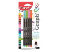 Feutres Maped Graph'Peps Classic 0,4 mm pointe fine, couleurs tendance, lot de 4 (749143)