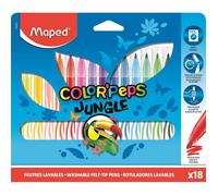 Maped – Feutres Jungle Color’Peps – 18 lavables, résistants au séchage, pointe moyenne
