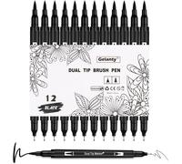 Feutres Noirs Lot de 12 Double Pointe 0 4mm Fine et Pinceau Feutres noirs à double pointe pour écrire dessiner esquisser et colorier