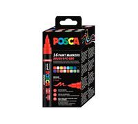 Posca Marqueurs à pigment PC-5BR Brush - Pointe moyenne semi-flexible - Étui 16 couleurs assorties