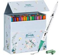Feutres Pinceaux Double Pointe Ohuhu Série Maui - 120 Marqueurs pour Coloriage, Dessin et Calligraphie, avec Boîtier de Rangement Blanc
