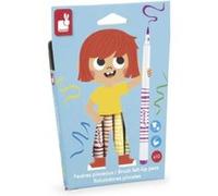 Janod - 10 Feutres de Coloriage Lavables Pointes Pinceaux - Couleurs Assorties - Encre Lavable - Coloriage Enfant - Loisirs Créatifs et Activités Manuelles - Dès 3 Ans - J07411