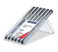 Staedtler Pigment Liner, Feutres de dessin à encre pigmentée noire infalsifiable, Étui chevalet avec 6 feutres assortis 0.05/0.1/0.2/0.3/0.5/0.8 mm, 308 SB6P