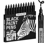 Feutres Pour La Peinture Sur Roche,Pierre,Céramique,Verre,Bois,Pneu,Tissu,Métal,Toile. Lot De 12 Marqueurs Pour La Peinture Acrylique,À Base D'eau,Pointe Moyenne (Noir)