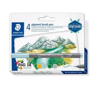 Feutres - Staedtler - 371 BK4-2 - Pointe pinceau - 4 couleurs assorties - Encre résistante à l'eau