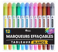 Feutres Tableau Blanc Effacable - Marqueurs Double Pointe Pour Tableaux Blancs - 12 Couleurs