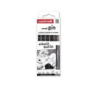 uni-ball – Feutres Manga Shojo Uni Pin 5 pièces – 3 pointes ultra-fines, brush noir et gris