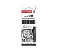 uni-ball Feutres Uni Pin Sketching – 5 feutres (3 calibrées, 2 brush, 1 extra-fin) – Encre noire