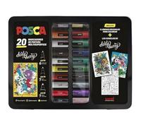Feutres - UNI-BALL - POSCA 20P - Mallette métal - 20 couleurs - Inodores et résistants à la lumière