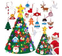 Feutrine Noel DIYDecoration, 2.29ft Sapin De Noël Artificiel en Feutre À Décorer Soi-même avec 16 Décorations 3mLumières LED Feutre Arbre De Noël pour Enf Ants Et Tout-Petits