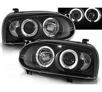 Feux avant compatibles avec Volkswagen Golf 3 1991 1992 1993 1994 1995 1996 1997 GV-1599 Feux de voiture complets pour côté conducteur et passager, phares avant, phares, yeux d’ange noirs