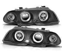 FEUX AVANT LED ANGEL EYES NOIR POUR BMW E46 98-01 BERLINE TOURING FEUX
