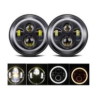 Feux Avant pour Lada 4x4 pour Urban pour Niva 7 ''LED Phare DRL 45w 4x4 7 Pouces Phares Halo Ronds 7" Phare LED avec/Pas De Clignotant Ambre Phare Avant(2 Piece Halo Black)