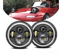 Feux Avants Auto Phares LED 7" pour Jeep pour Wrangler pour JK TJ 1997 1998 1999-2010 2011 2012 2013 2014 2015 2016 2017 2018 Full Halo Angel Eyes Lights Phare Avant(Noir 2 pièces)