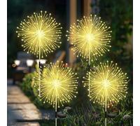 Feux d'artifice solaires de jardin,120 LED Lampes solaires de jardin,8 Modes solaire pissenlit étanche Lampes solaires,pour extérieur Jardin Allées Pelouse Balcon Décoration (4 pièces blanc chaud)