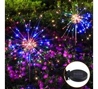 Feux d'artifice solaires d'extérieur - 2 x 200 LED - 8 modes - Blanc chaud - Lampes solaires de jardin - Feu d'artifice LED pour l'extérieur - Multicolore - Résistant aux intempéries - Bricolage -