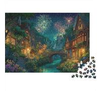 Feux d'artifice sur Le Village Puzzle 1000 Pièces pour Collectionneurs, Carton Recyclé Premium, Décoration Intérieure, Art Mural, Cadeau Pâques, Jeu Éducatif 38x26cm/1000pcs