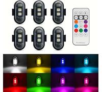 Feux D'avertissement D'urgence à LED，LumièRe Stroboscopique Led Sans Fil Avec TéLéCommande, 8 Couleurs Usb Charing Waterproof Anti-Collision ，For Car Motorcycle Drone Aircraft Bike (6PCS)