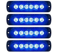 Feux latéraux ultra-minces à LED, 4 pcs 6 LED clignotants fixes Voyant d'avertissement d'urgence à LED pour voiture camion fourgon véhicule tout-terrain VTT SUV montage en surface 12V-24V (Bleu)