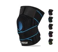 FEVAN Genouillere avec Stabilisateurs Latéraux - Genouillère Régable en Néoprène avec Silicone - Genoullere Arthrose Genou - Genouillère Sport - Genouillères Unisexe (Noir/Bleu)