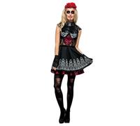 Smiffy's Costume Jour des morts Fever – robe et jupon attaché, bandeau rose – Halloween Carnaval