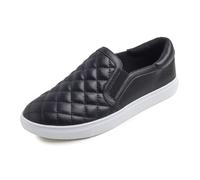 Feversole Women's Fashion Padding Slip on,Baskets à Enfiler à la Mode pour Femmes Mocassins Plats décontractés Élastique Cuir de Vegan matelassé Noir Taille 37.5
