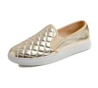 Feversole Women's Fashion Slip-on Sneaker Casual Flat Loafers,Baskets à Enfiler à la Mode pour Femmes Mocassins Plats décontractés Élastique Cuir de Vegan matelassé Or Taille 37