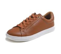 Feversole Women's Featured PU Leather Lace-Up Sneaker,Baskets à Lacets en Cuir PU pour Femme,Couleur Chameau Semelle Blanche Grand œillet 40