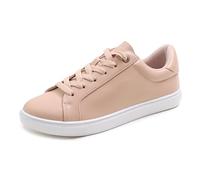 Feversole Women's Featured PU Leather Lace-Up Sneaker,Baskets à Lacets en Cuir PU pour Femme,Couleur Nude Semelle Blanche Grand œillet 40