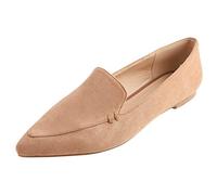 Feversole Women's Loafer Flat Pointed Comfort Driving Office Shoes,Chaussures de Bureau de Conduite Confortables suède Chameau Clair Taille 37