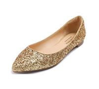 Feversole Women's Macaroon Shiny Memory Foam Cushion Patent Ballet Flat,Mémoire coloré Macaron Coussin en Mousse de Femmes Ballerine de Brillant Paillette Plat Or Taille 37.5
