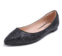 Feversole Women's Macaroon Shiny Memory Foam Cushion Patent Ballet Flat,Mémoire coloré Macaron Coussin en Mousse de Femmes Ballerine de Brillant Paillette Plat Noir Taille 38
