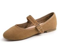 Feversole Women's Mary Jane Fashion，Femmes élégantes Chaussures décontractées Ballerines Fond Mou Confortable Marche Quotidienne Mary Jane Chaussures de Mode Chameau Velours côteléTaille 41