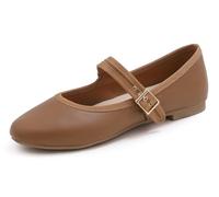 Feversole Women's Mary Jane Fashion，Femmes élégantes Chaussures décontractées Ballerines Fond Mou Confortable Marche Quotidienne Mary Jane Chaussures de Mode Camel Taille 39