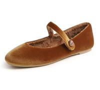 Feversole Women's Mary Jane Fashion，Femmes élégantes Chaussures décontractées Ballerines Fond Mou Confortable Marche Quotidienne Velours Camel doublé de Fourrure Taille 39